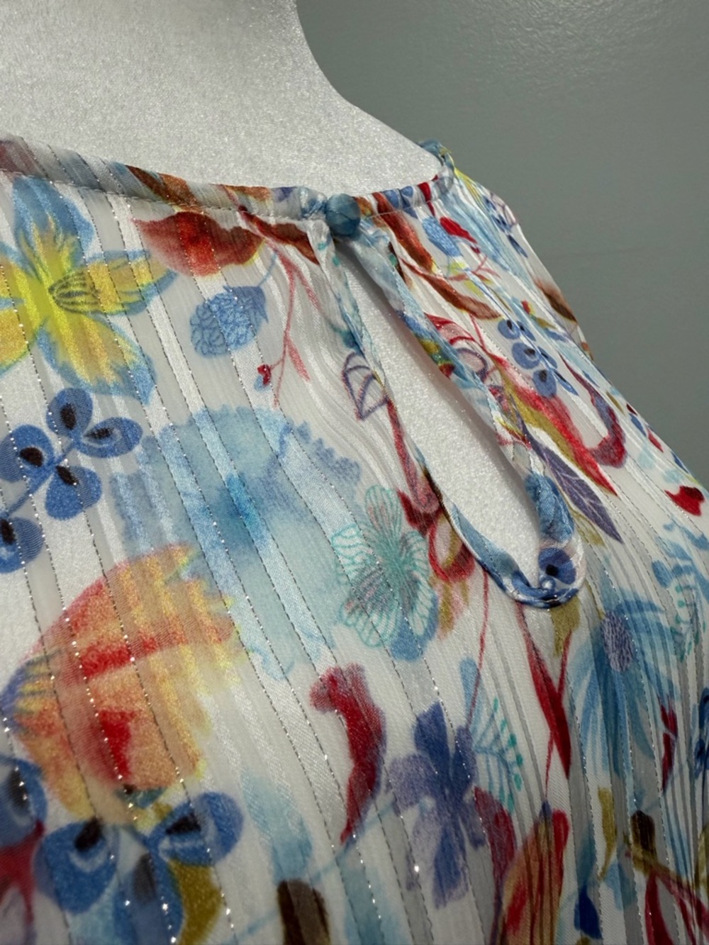 Melloday Floral Print Tiered Ruffle Mini Dress Smocked Waist Shimmer Large - Picture 2 of 10